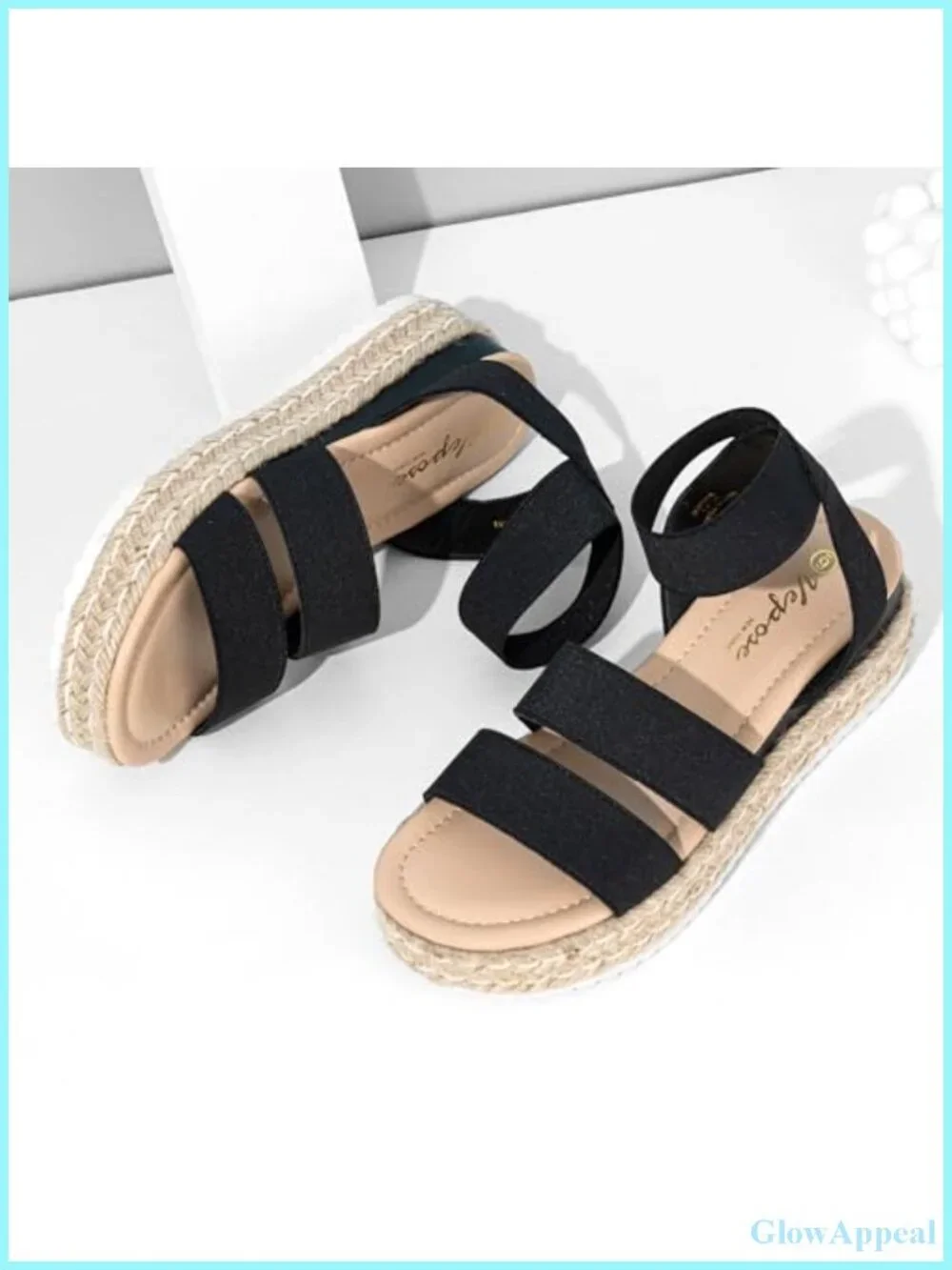 Platform Wedge Sandals Triple Elastic Strap Open Toe Memory Foam